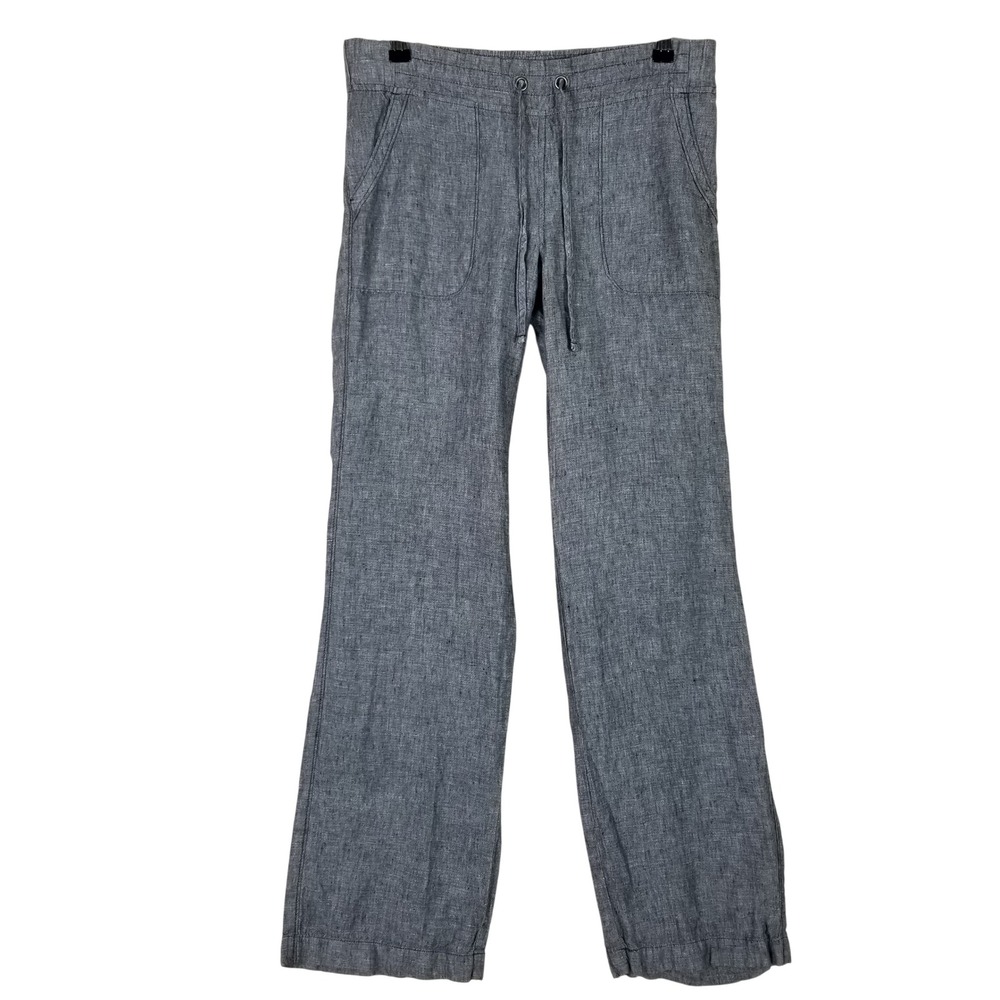 Athleta Linen Pants Women 8 Gray Drawstring Wide Leg‎ Casual Woven Trouser